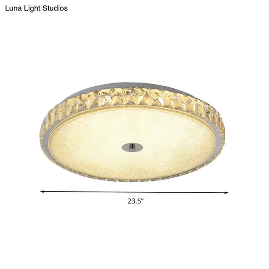 Modern Crystal Led Flush Mount Lamp - 14/23.5/31.5 Round Bedroom Ceiling Light With Chrome Finish