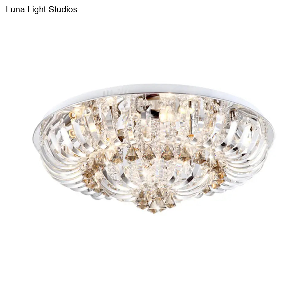 Modern Crystal Led Flush Mount Lamp With Clear Stands And Draping Bowl - White/Warm Light 27/31.5