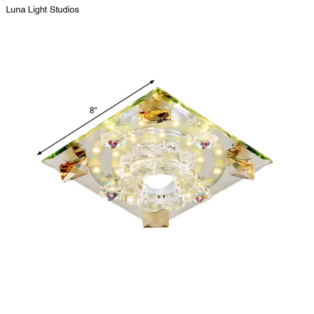 Modern Crystal Led Flush - Mount Light Fixture: Purple Butterfly/Amber Gem Ceiling Lamp