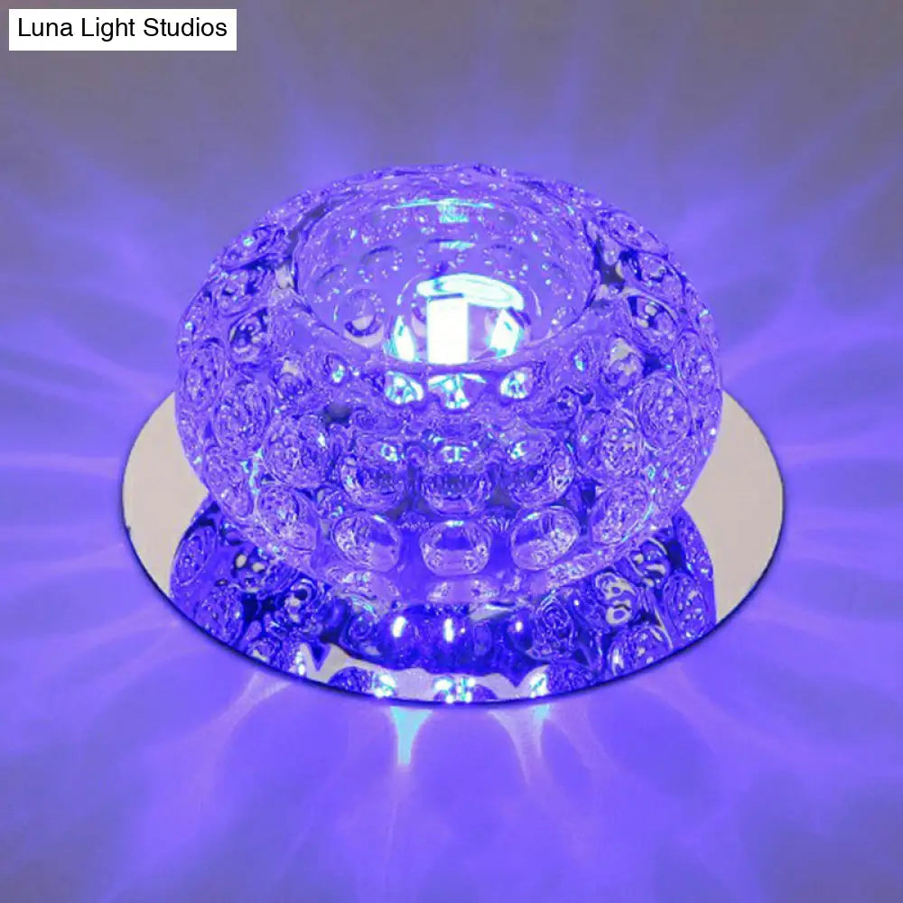 Modern Crystal Led Flush Mount Lighting Fixture - Donut Shape For Hallway Clear / 3W Blue