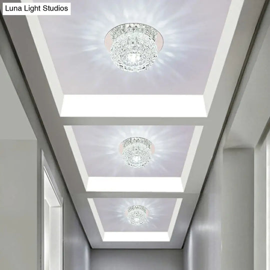 Modern Crystal Led Flush Mount Lighting Fixture - Donut Shape For Hallway Clear / 3W White