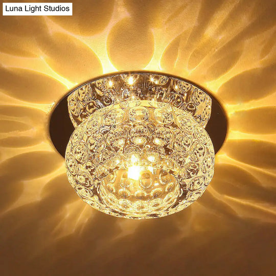 Modern Crystal Led Flush Mount Lighting Fixture - Donut Shape For Hallway