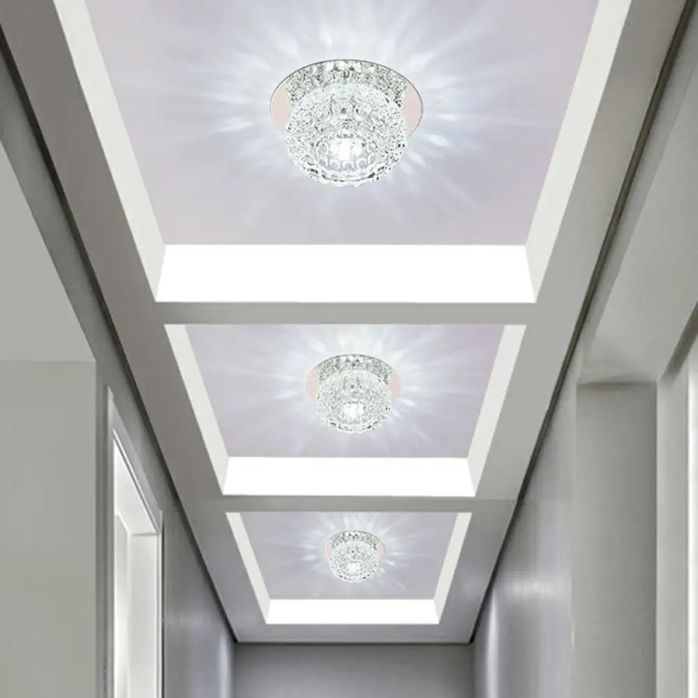 Modern Crystal Led Flush Mount Lighting Fixture - Donut Shape For Hallway Clear / 3W White