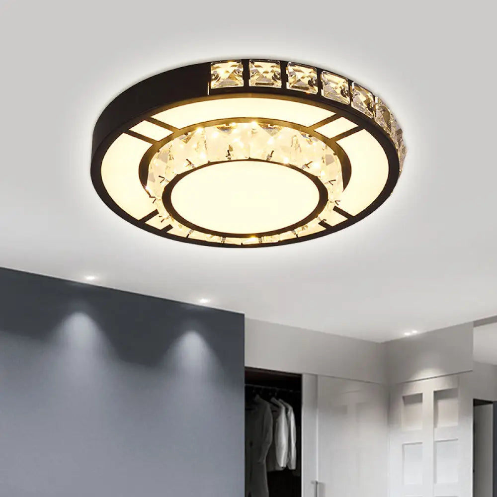 Modern Crystal Led Flush Mount Lighting For Bedroom Ceiling - Black Round/Square Fixture / Round