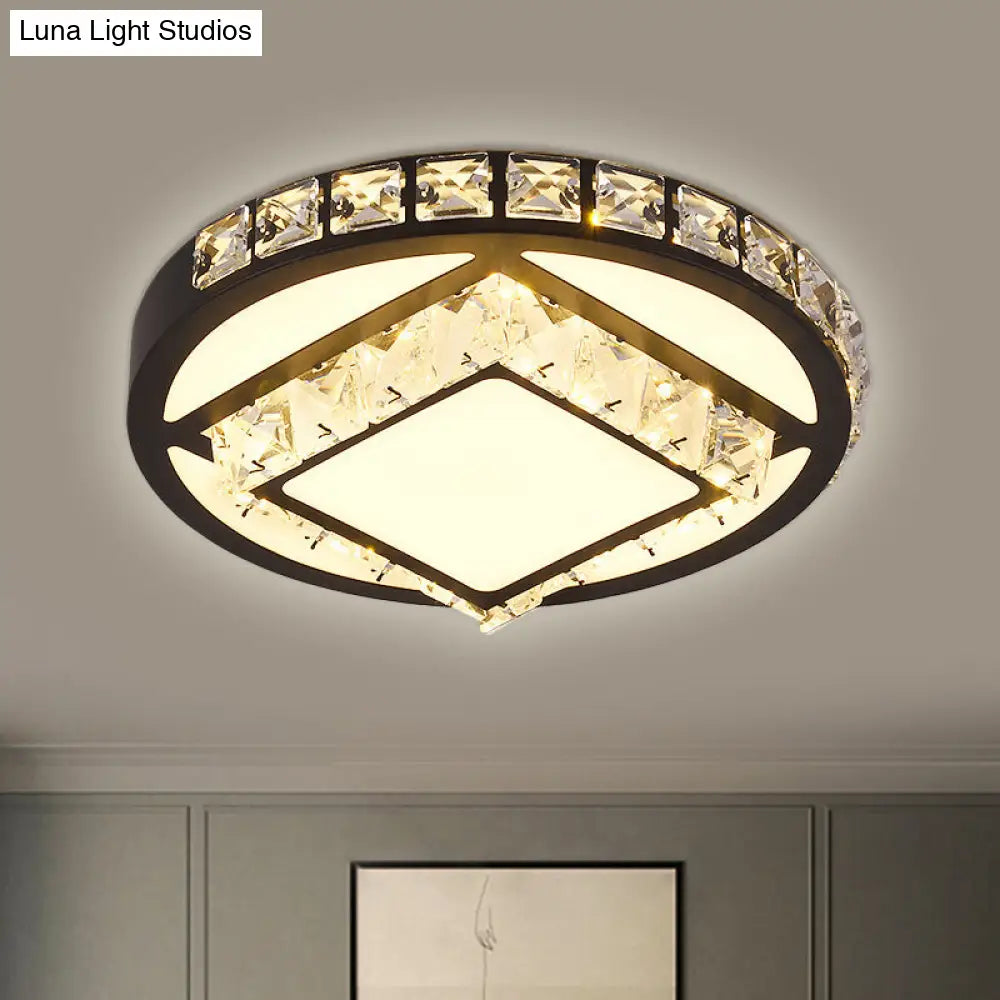 Modern Crystal Led Flush Mount Lighting For Bedroom Ceiling - Black Round/Square Fixture / Square