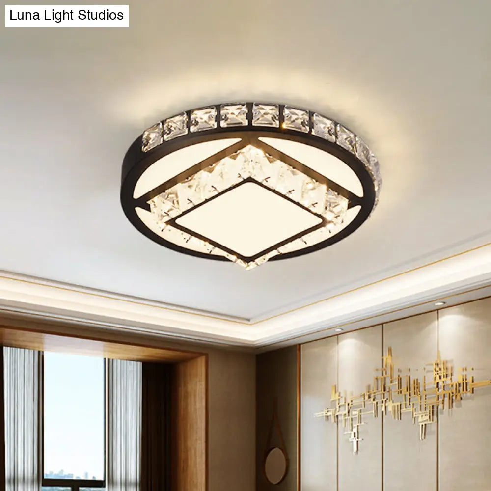 Modern Crystal Led Flush Mount Lighting For Bedroom Ceiling - Black Round/Square Fixture
