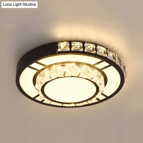 Modern Crystal Led Flush Mount Lighting For Bedroom Ceiling - Black Round/Square Fixture