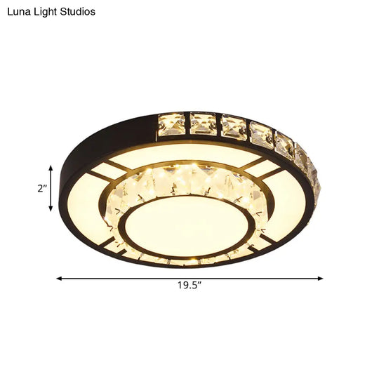 Modern Crystal Led Flush Mount Lighting For Bedroom Ceiling - Black Round/Square Fixture