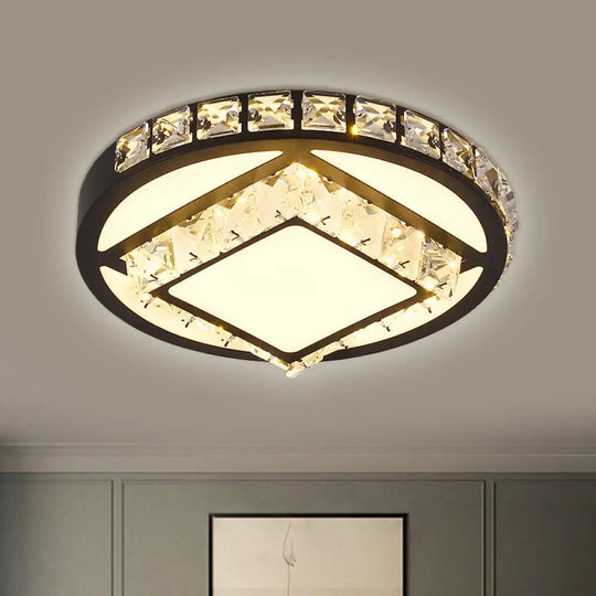 Modern Crystal Led Flush Mount Lighting For Bedroom Ceiling - Black Round/Square Fixture / Square