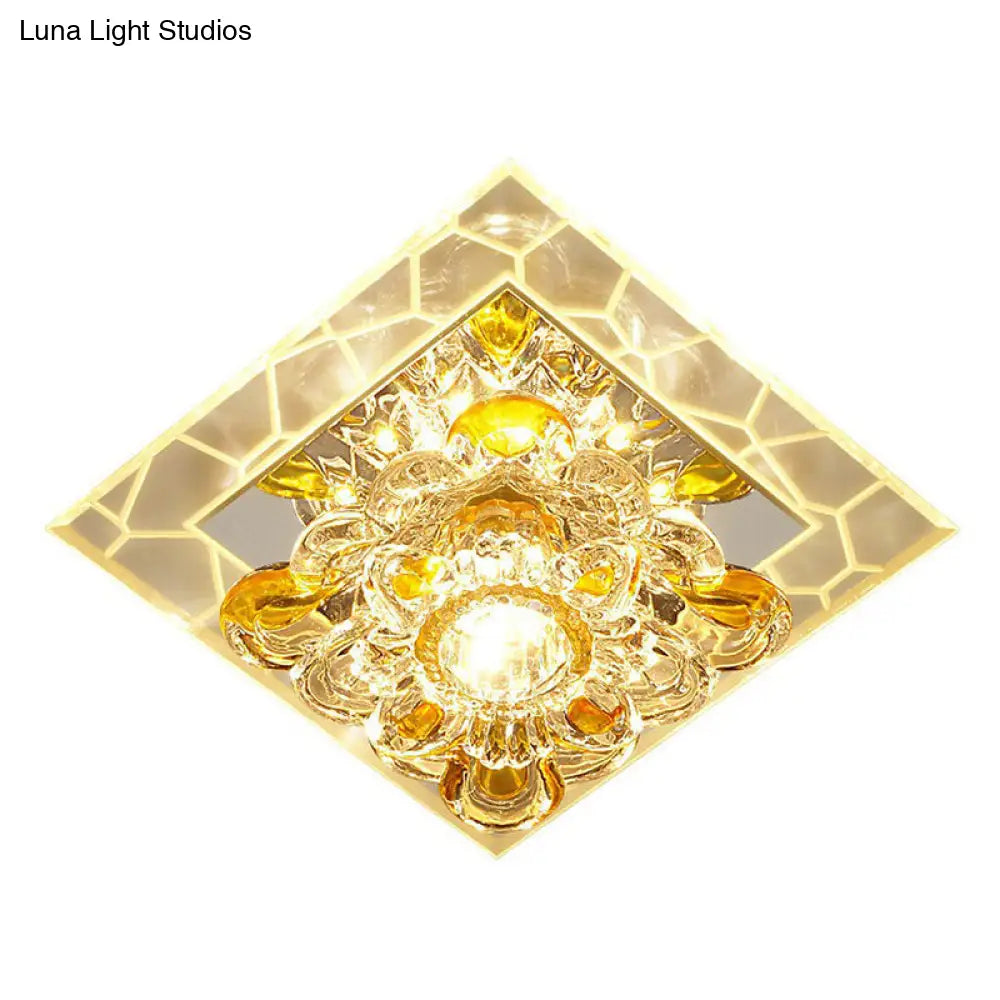 Modern Crystal Led Flush Mount Lighting For Hallway - Minimalist Clear Fixture