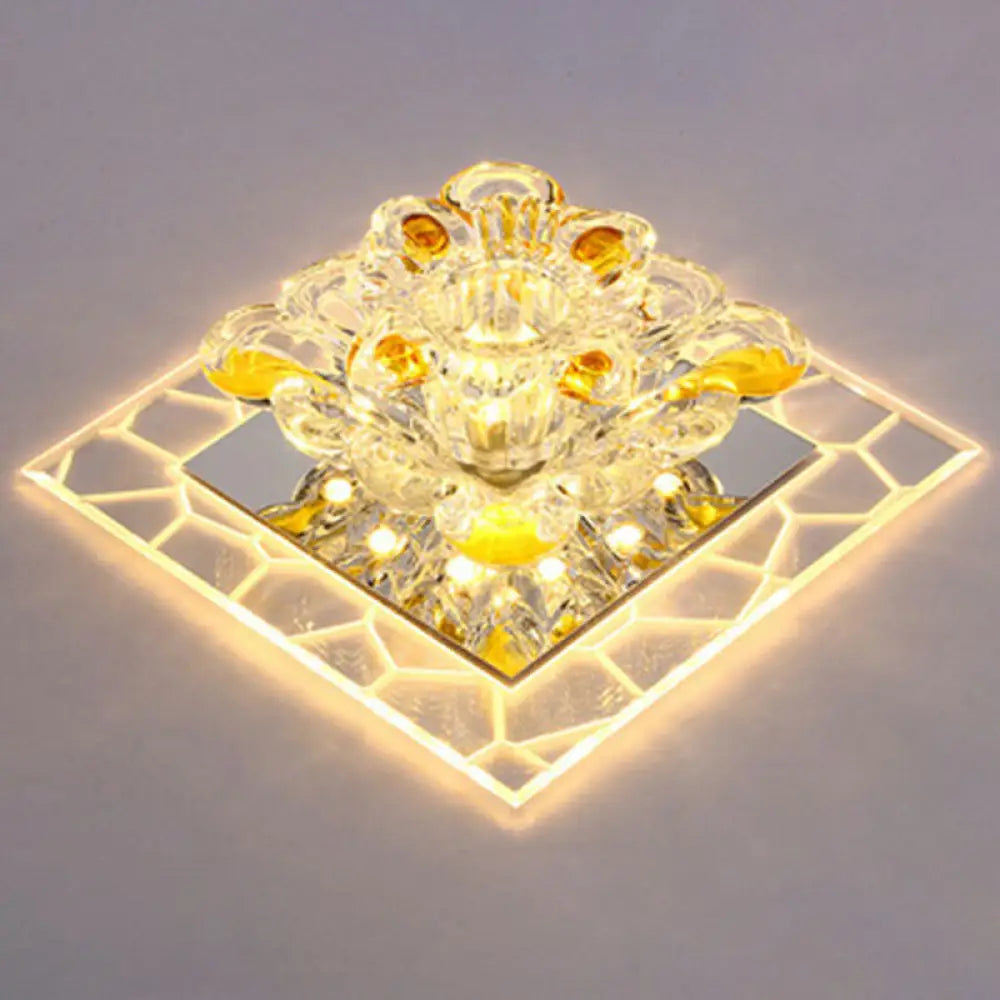 Modern Crystal Led Flush Mount Lighting For Hallway - Minimalist Clear Fixture / 3W Warm