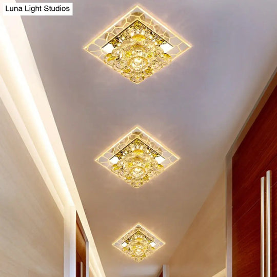 Modern Crystal Led Flush Mount Lighting For Hallway - Minimalist Clear Fixture