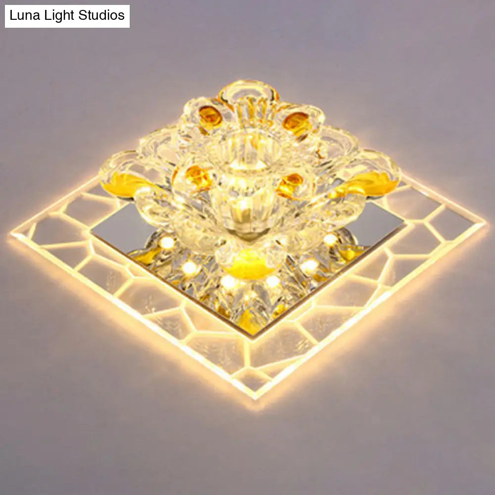 Modern Crystal Led Flush Mount Lighting For Hallway - Minimalist Clear Fixture / 3W Warm