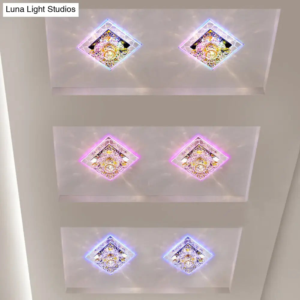 Modern Crystal Led Flush Mount Lighting For Hallway - Minimalist Clear Fixture