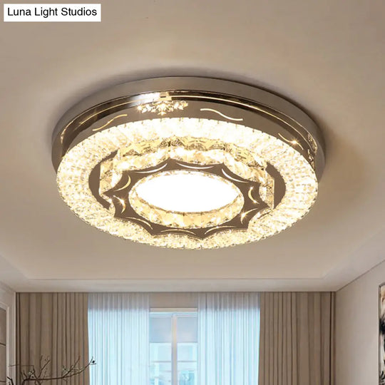 Modern Crystal Led Flushmount Ceiling Lamp In Warm/White Light