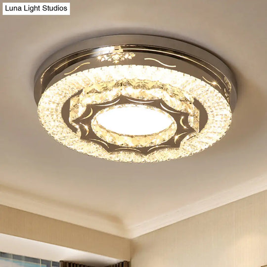 Modern Crystal Led Flushmount Ceiling Lamp In Warm/White Light Chrome / White