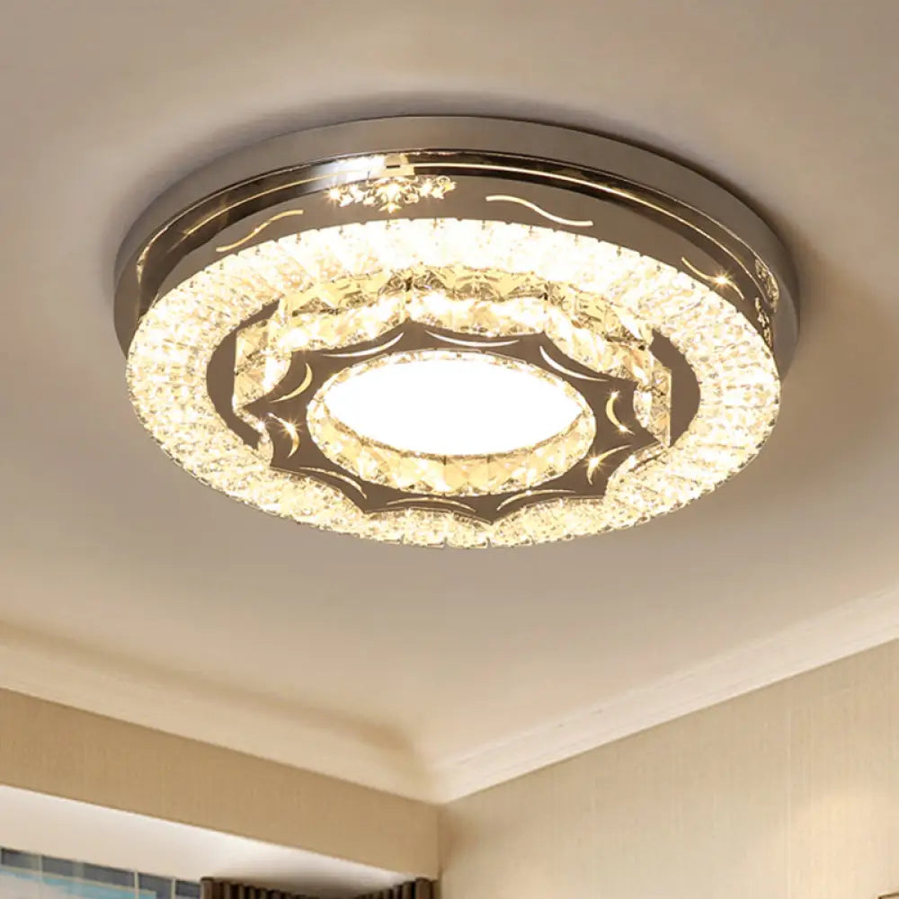 Modern Crystal Led Flushmount Ceiling Lamp In Warm/White Light Chrome / White