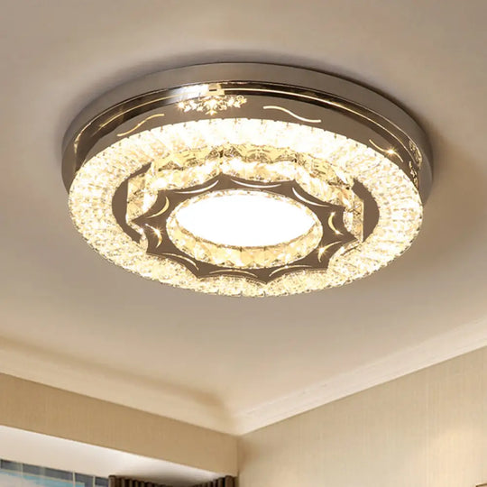 Modern Crystal Led Flushmount Ceiling Lamp In Warm/White Light Chrome / White