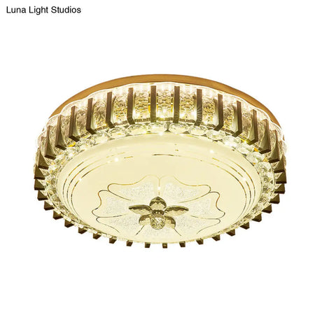 Modern Crystal Led Flushmount Ceiling Light For Dining Room - Black Drum Flush