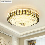Modern Crystal Led Flushmount Ceiling Light For Dining Room - Black Drum Flush