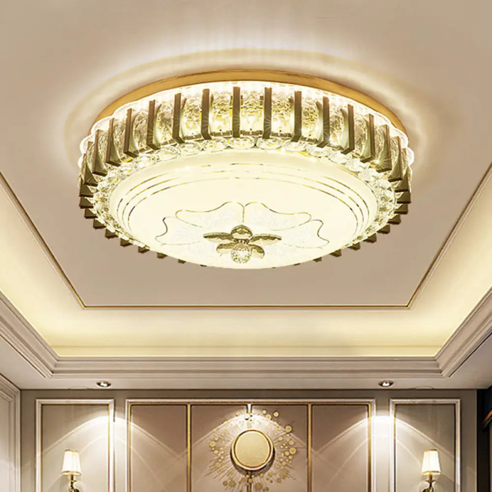 Modern Crystal Led Flushmount Ceiling Light For Dining Room - Black Drum Flush