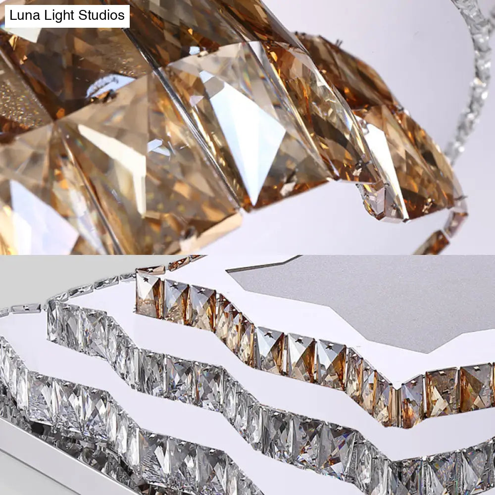 Modern Crystal Led Flushmount Ceiling Light In Cognac For Living Room