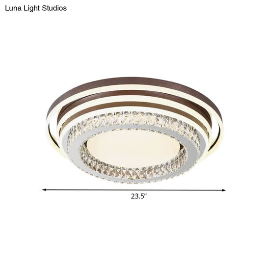 Modern Crystal Led Flushmount Lamp - Brown Tiered Round Flush Mounted Light For Bedroom