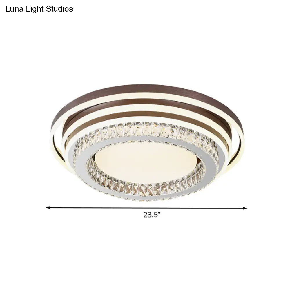 Modern Crystal Led Flushmount Lamp - Brown Tiered Round Flush Mounted Light For Bedroom