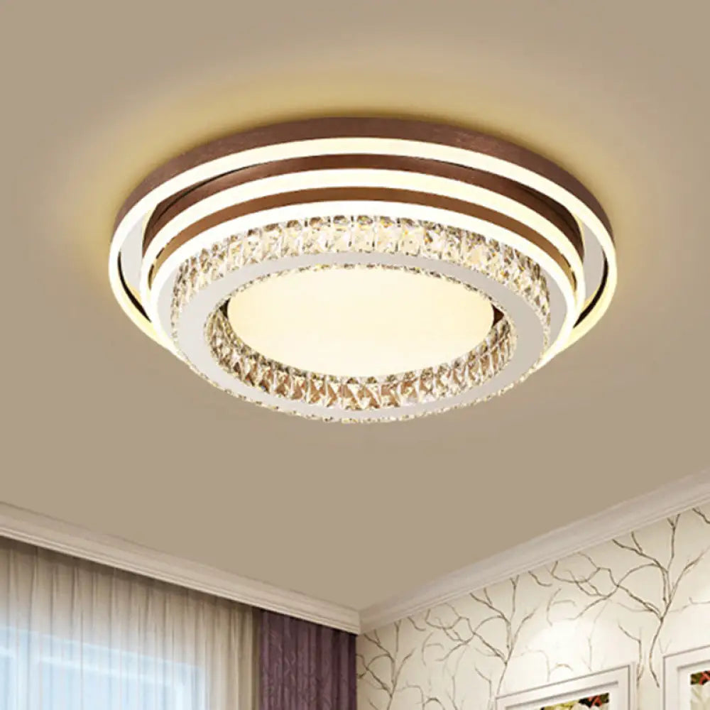 Modern Crystal Led Flushmount Lamp - Brown Tiered Round Flush Mounted Light For Bedroom