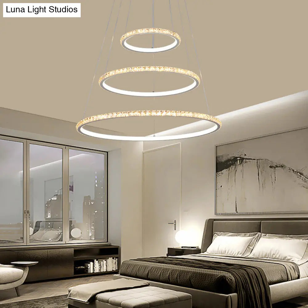 Modern Crystal Led 3-Tier Gold Chandelier With Dual Light Options / Inner White Outer Warm