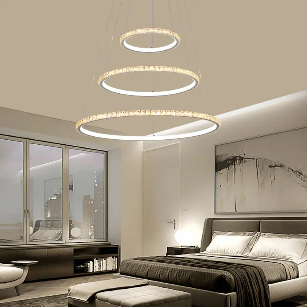 Modern Crystal Led Gold 3-Tier Chandelier Light Fixture With Dual Color Options / Inner White Outer