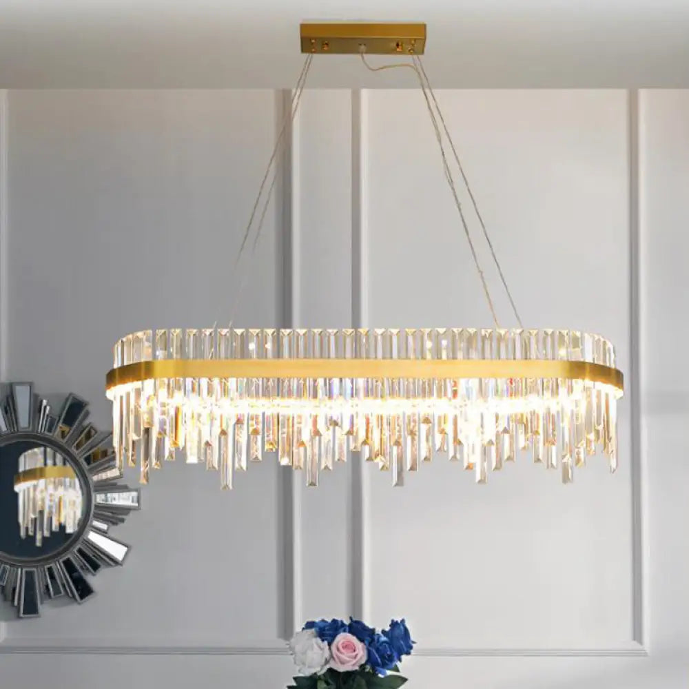 Modern Crystal Led Gold Chandelier - 1-Tier Pendant Light For Dining Room