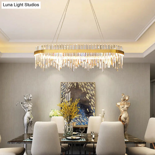 Modern Crystal Led Gold Chandelier - 1-Tier Pendant Light For Dining Room