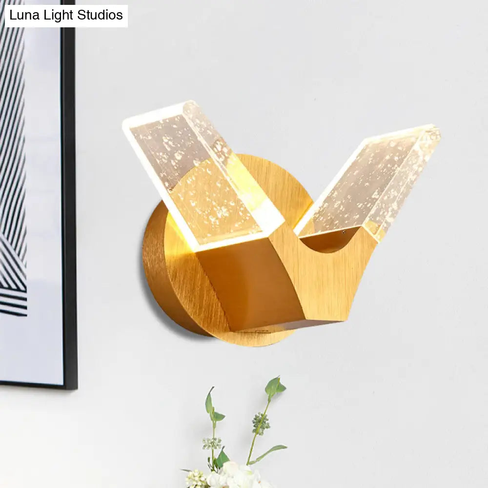 Modern Crystal Led Gold Wings Wall Light Fixture For Bedroom - Sleek Mounted Lighting