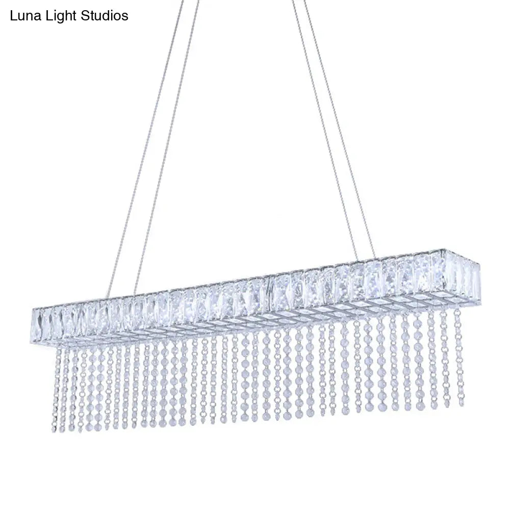 Modern Crystal Led Kitchen Island Pendant Light With Chain Fringe - Oversized Rectangle Design