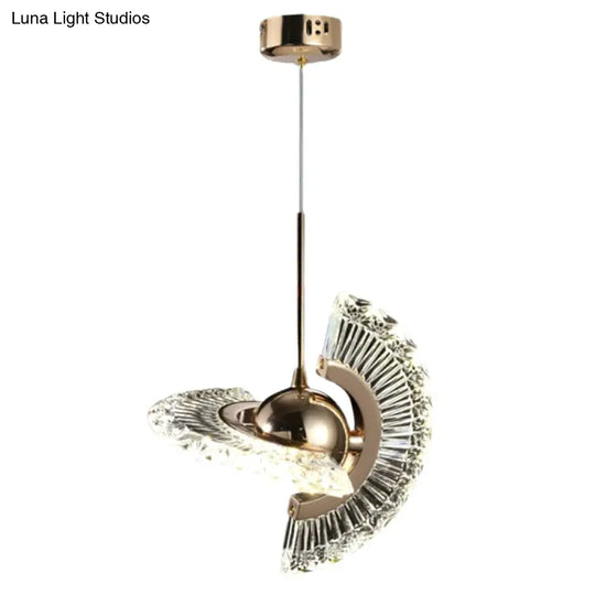 Modern Crystal Led Pendant Light In Gold For Living Room