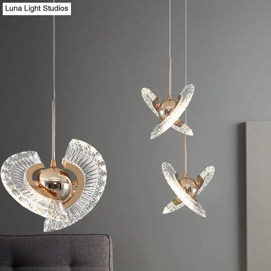 Modern Crystal Led Pendant Light In Gold For Living Room