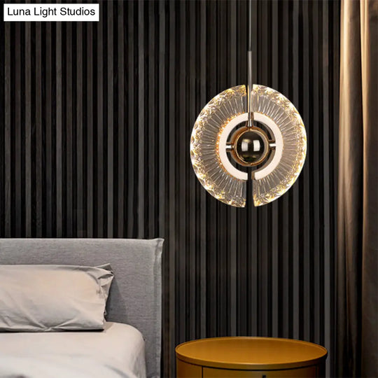 Modern Crystal Led Pendant Light In Gold For Living Room