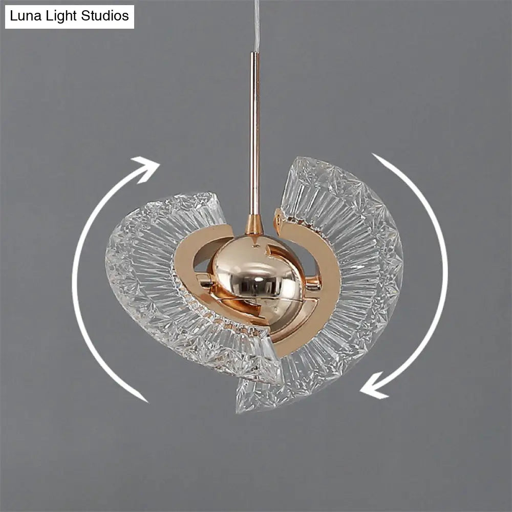 Modern Crystal Led Pendant Light In Gold For Living Room