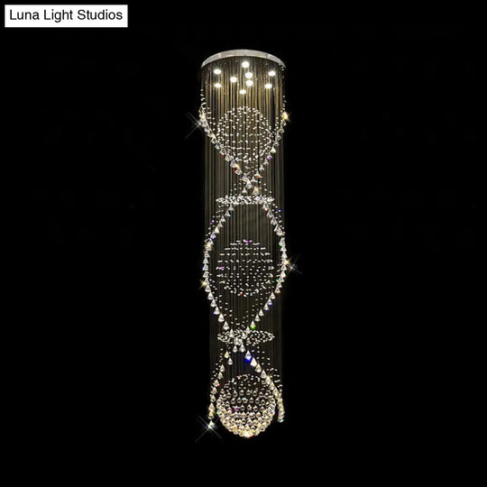 Modern Crystal Led Waterfall Pendant Lamp With 9 Bulbs For Living Room