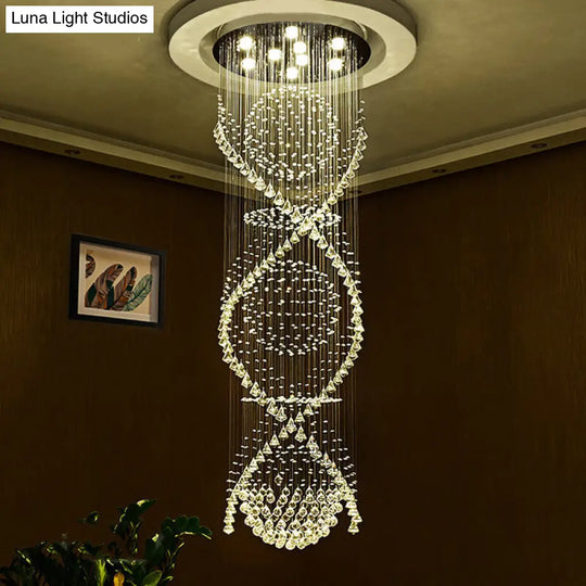 Modern Crystal Led Waterfall Pendant Lamp With 9 Bulbs For Living Room