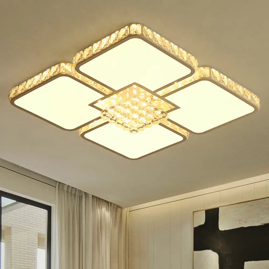 Modern Crystal Led Square Flush Mount Bedroom Ceiling Light Fixture In Warm/White White /