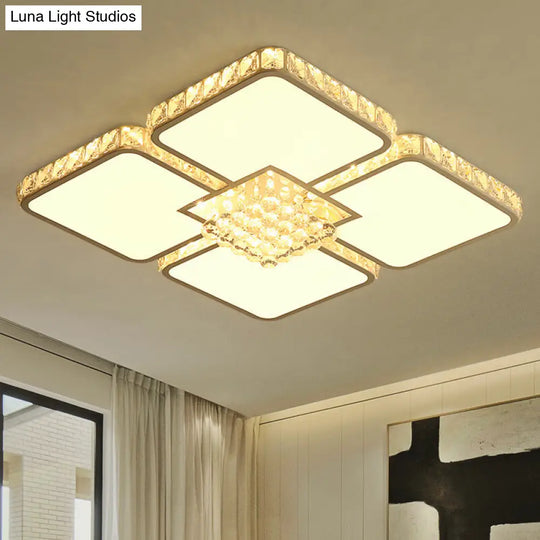 Modern Crystal Led Square Flush Mount Bedroom Ceiling Light Fixture In Warm/White White /