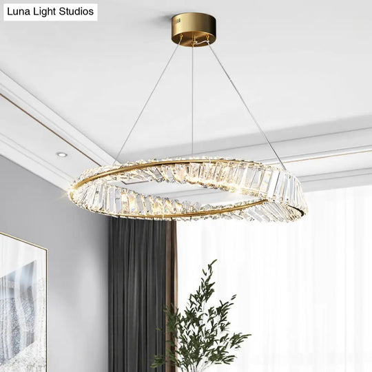 Modern Crystal Led Twisted Ring Chandelier - Stylish Brass Suspension Light For Dining Room