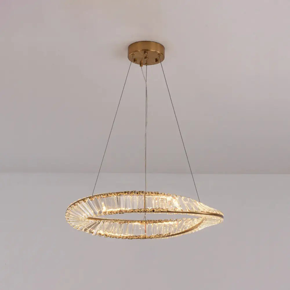 Modern Crystal Led Twisted Ring Chandelier - Stylish Brass Suspension Light For Dining Room / 23.5