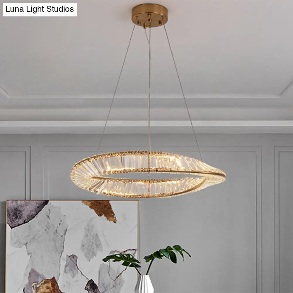 Modern Crystal Led Twisted Ring Chandelier - Stylish Brass Suspension Light For Dining Room