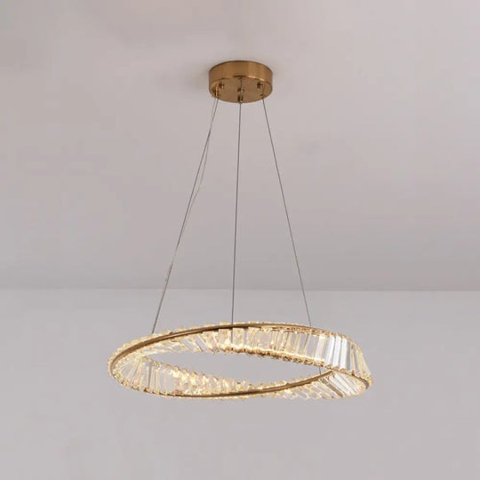 Modern Crystal Led Twisted Ring Chandelier - Stylish Brass Suspension Light For Dining Room / 31.5