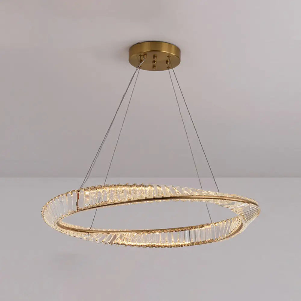 Modern Crystal Led Twisted Ring Chandelier - Stylish Brass Suspension Light For Dining Room / 39.5