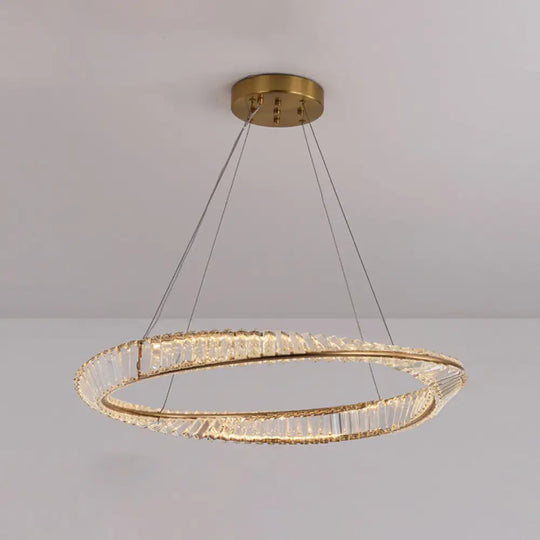 Modern Crystal Led Twisted Ring Chandelier - Stylish Brass Suspension Light For Dining Room / 39.5