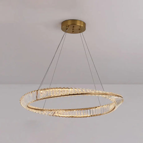 Modern Crystal Led Twisted Ring Chandelier - Stylish Brass Suspension Light For Dining Room / 39.5
